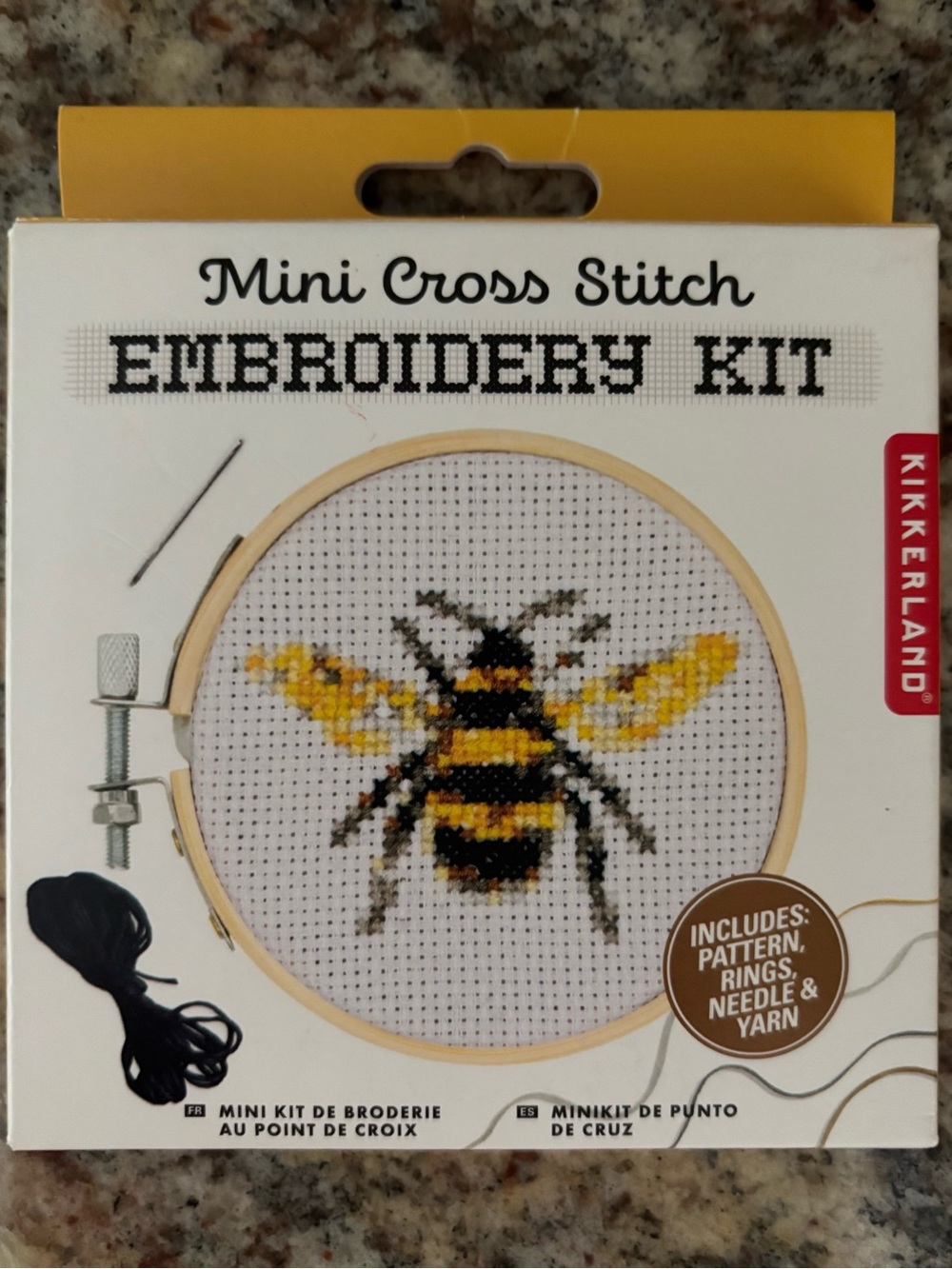 Kikkerland Bee Mini Cross Stitch Kit - Yellow, Black, White